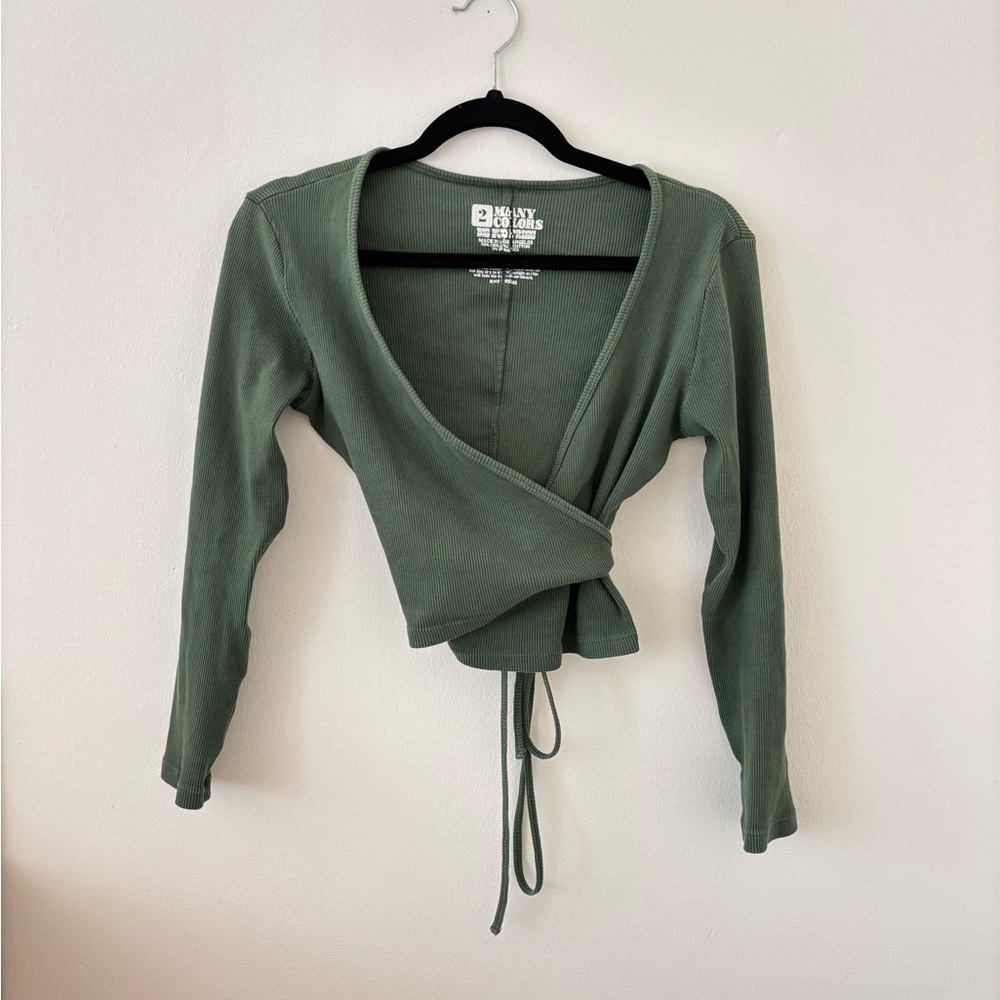 Big Bud Press Green 3/4 Sleeve Wrap Blouse